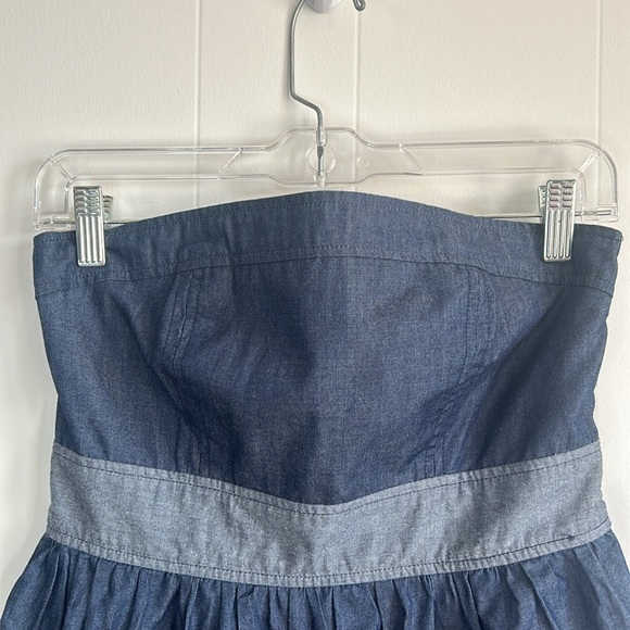 Forever 21 Strapless Dress Womens Small Denim & Navy Blue Striped with Pockets! - Picture 10 of 10